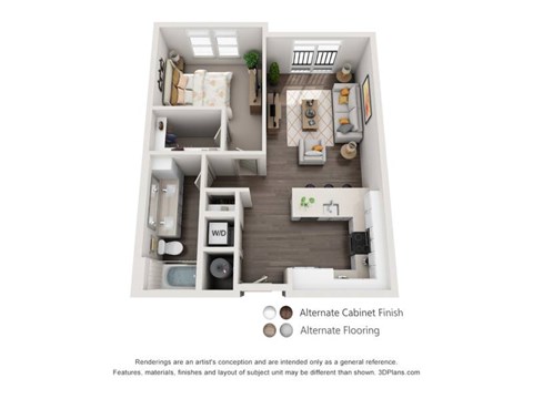 Floor plan for 1 bed, 1 bath, 745 sqft